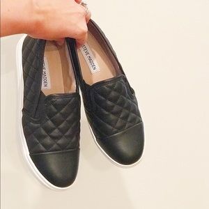 Black Quilted Steve Madden Slip Ons